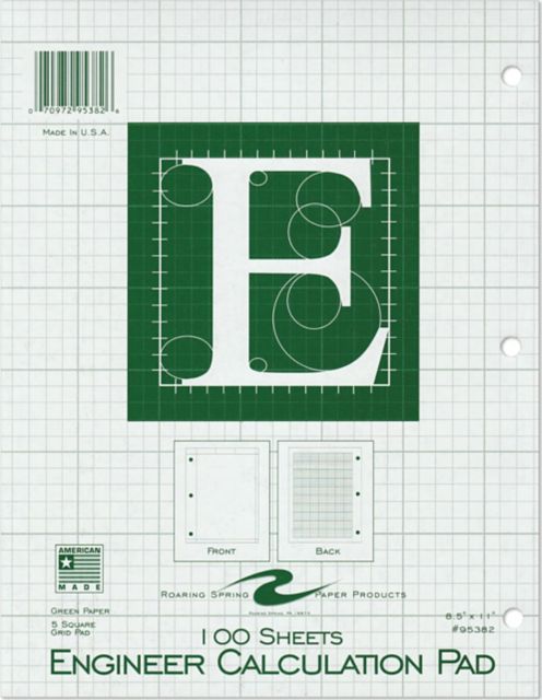 5x5 Grid Engineering Pad 15# Green 3 Hole Punched 8.5 IN x 11 IN 100 Sheets Green Paper