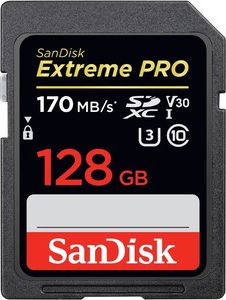 SanDisk Extreme PRO 128 GB Class 10/UHS-I (U3) SDXC. 170 MB/s Read - 90 MB/s    Write - Lifetime Warranty -ONLINE ONLY
