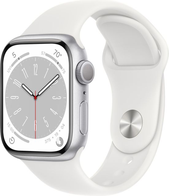Apple Watch Series 8 GPS 45mm Silver Aluminum Case with White Sport Band - S/M - ONLINE ONLY